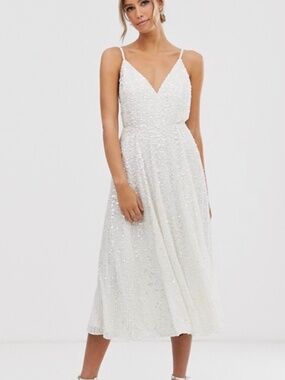 Asos Bridal Sequined Wedding Dress tea length size 6
